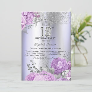 Veilchen Blumen Glitter Flieder 18. Geburtstag Einladung