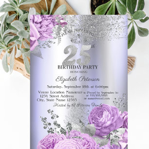 Veilchen Blumen Glitter Lila 25. Geburtstag Einladung
