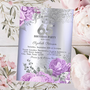 Veilchen Blumen Glitter Lila 65. Geburtstag Einladung