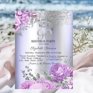 Veilchen Blumen Glitter Lila 90. Geburtstag Einladung
