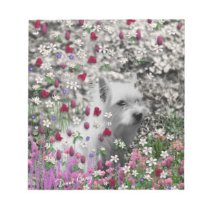 Veilchen in den Blumen - weißer Westie Hund Notizblock