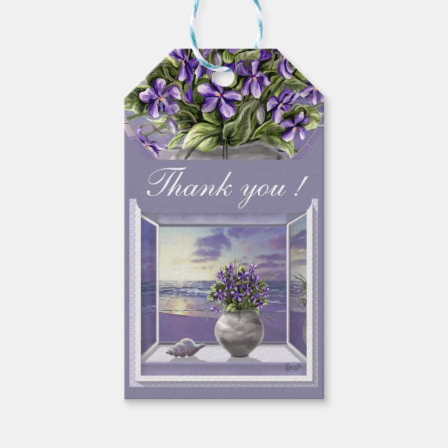 Veilchen in einem Mondglas Geschenkanhänger (Vorderseite)