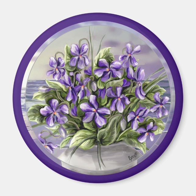 Veilchen in einem Mondglas Magnet (Vorne)