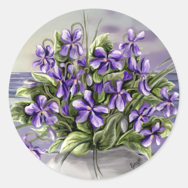 Veilchen in einem Mondglas Runder Aufkleber (Vorderseite)