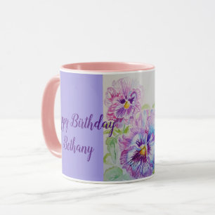 Veilchen-Stiefmütterchen-Aquarell-Malerei-Tasse pi Tasse