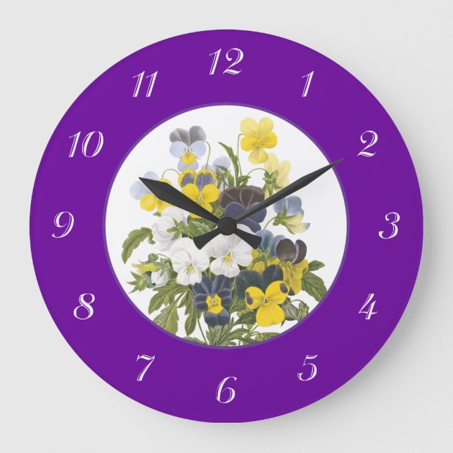 Veilchen und Pansy-lila botanische Wand-Uhr Große Wanduhr (Vorderseite)
