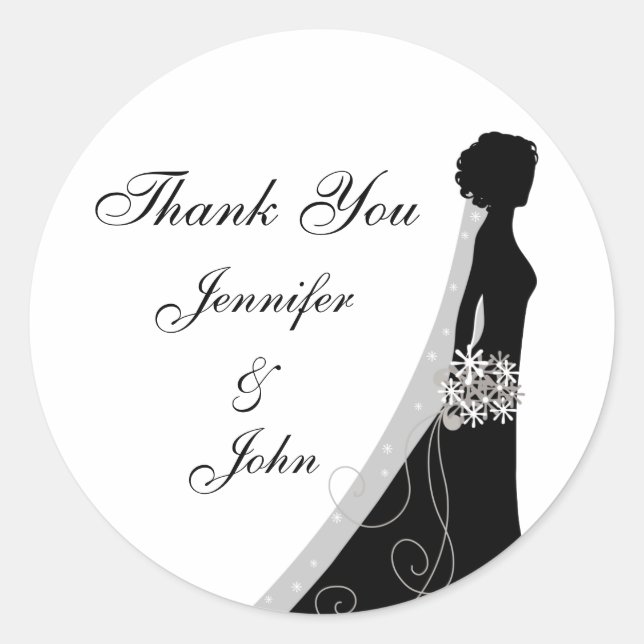 Veiled Bride Silhouette Hochzeit Danke Stickers (Vorderseite)