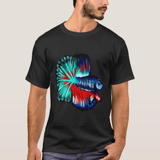 Veiltail Betta Fisch Clipart Wasserfarbenkorallen  T-Shirt (Vorderseite)