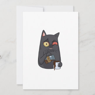 Vektor schwarze Katze trinkt Kaffee und verschütte Dankeskarte