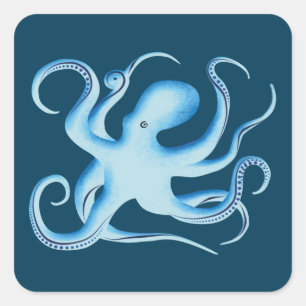 Vektor-Silhouette des Blauen Oktopus Quadratischer Aufkleber