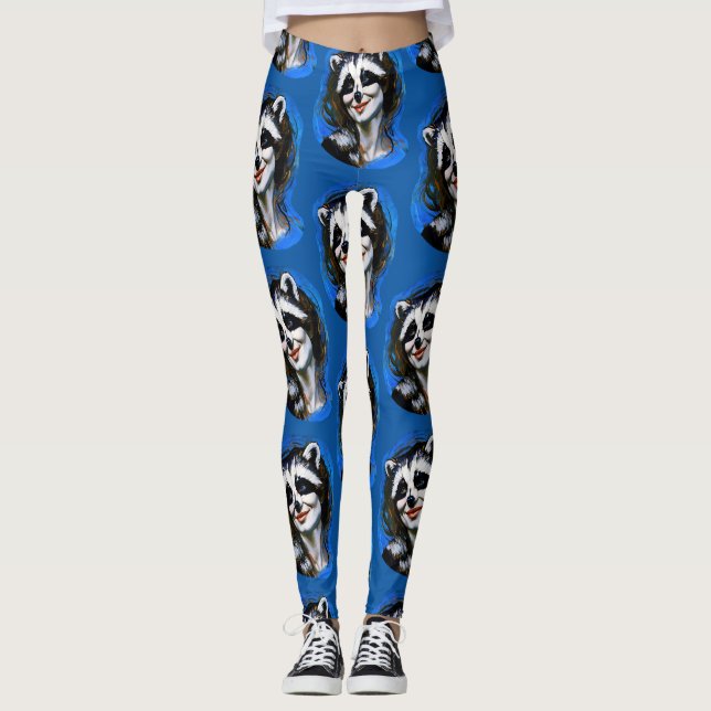 "Velka Teyani" flüstert Raccoon Trickster Leggings (Vorderseite)