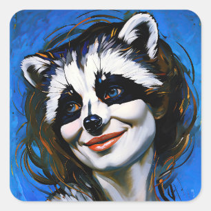 "Velka Teyani" flüstert Raccoon Trickster Quadratischer Aufkleber