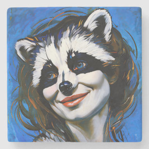 "Velka Teyani" flüstert Raccoon Trickster Steinuntersetzer