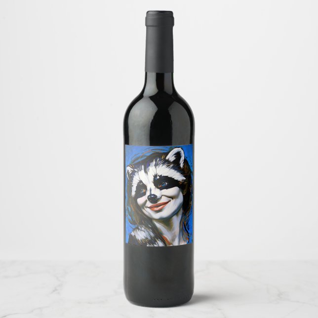 "Velka Teyani" flüstert Raccoon Trickster Weinetikett (Vorderseite)