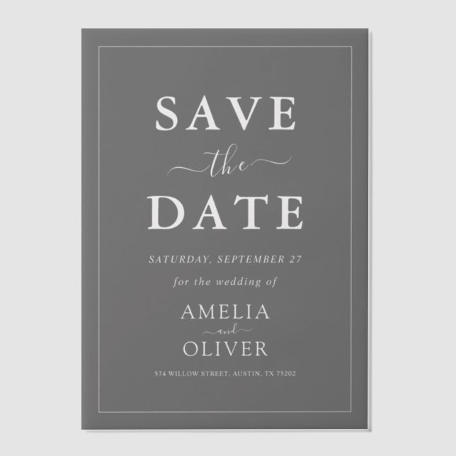 Vellum Black Minimalistische Chic Hochzeit Save Th (Vorderseite)