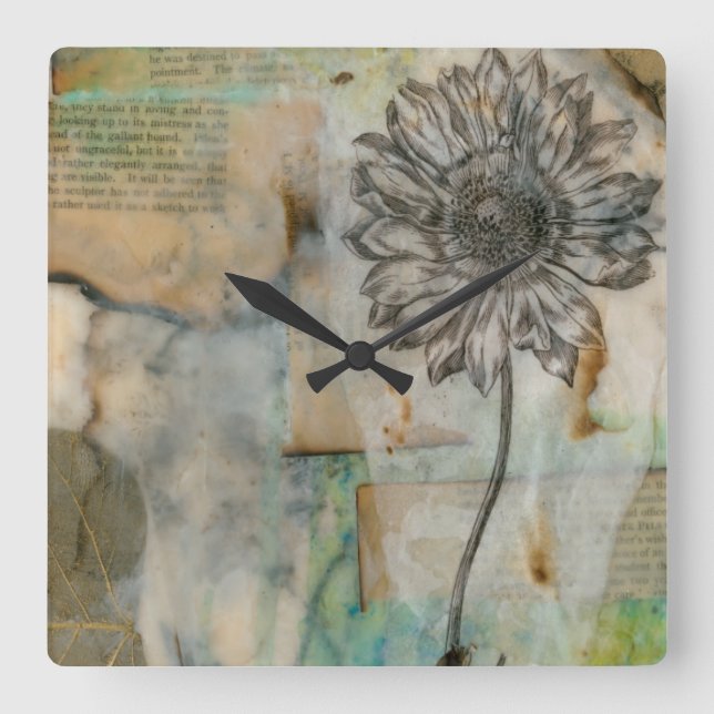 Vellum floral I Quadratische Wanduhr (Vorderseite)