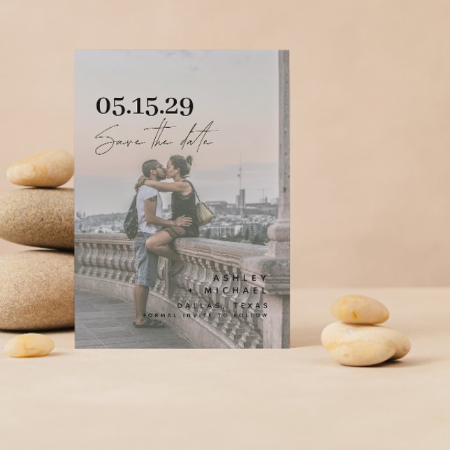 Vellum Look QR Code Typografie Foto Save The Date (Set the Date! Elegant Wedding Save-the-Date 💌💍 [Personalize & Send])