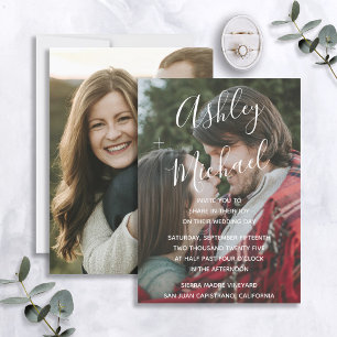 Vellum Look White Handschrift Foto Hochzeit Einladung