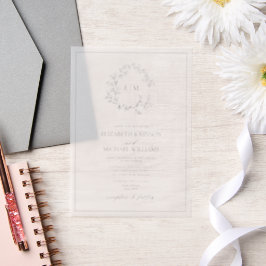 Vellum Modern Navy Blue Wappen Monogram Wedding