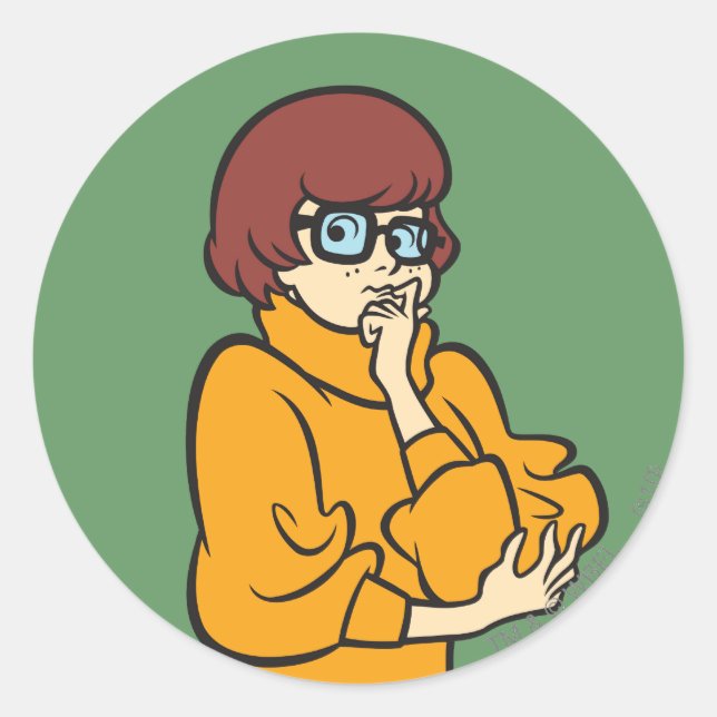 Velma Thinking Runder Aufkleber (Vorderseite)