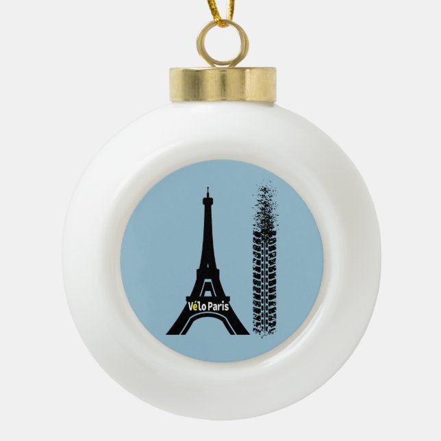 Velo Paris Bike Eiffel Tower Keramik Kugel-Ornament (Vorderseite)