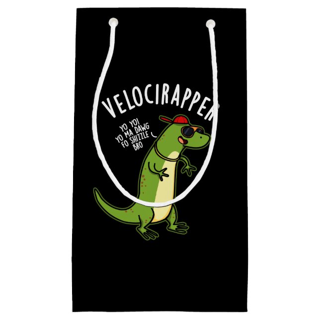 Veloci-rapper Funny Dinosaur Pun Dark BG Kleine Geschenktüte (Vorderseite)