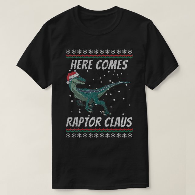 Velociraptor Christmas Hier kommt Raptor Claus Chr T-Shirt (Design vorne)