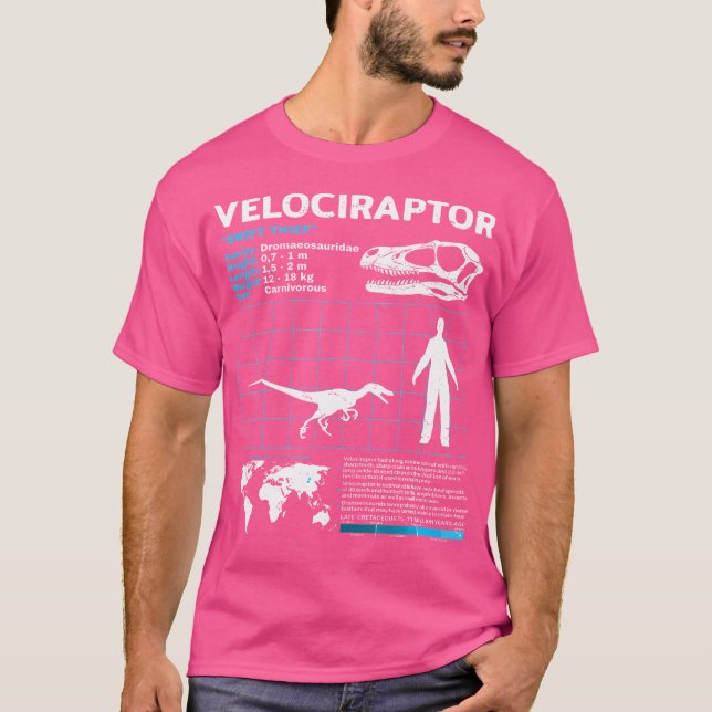 Velociraptor Faktenblatt Dinosaurier Fakten T-Shirt (Vorderseite)