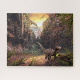 Velociraptor & Pterosaur in prähistorischer Landsc Puzzle