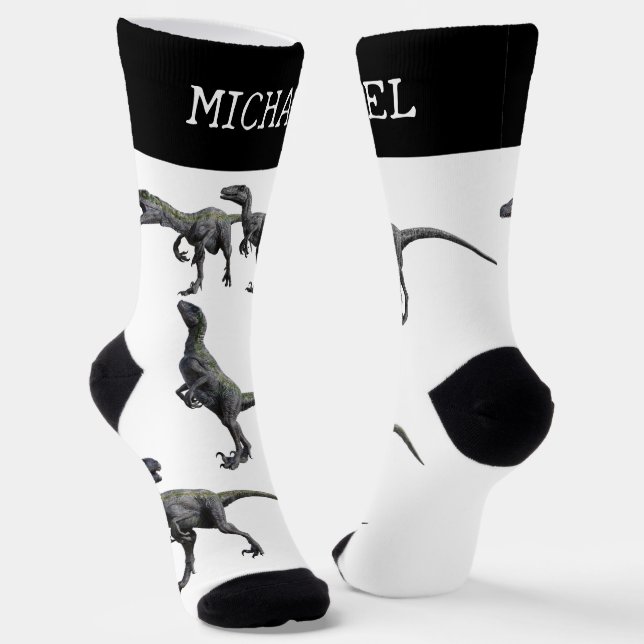 Velociraptor Raptor Dinosaurier personalisierter N Socken (Gewinkelt)