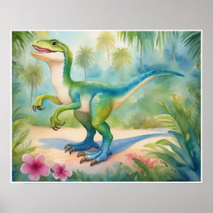 Velociraptor Watercolor Dinosaurier Kinderzimmer A Poster
