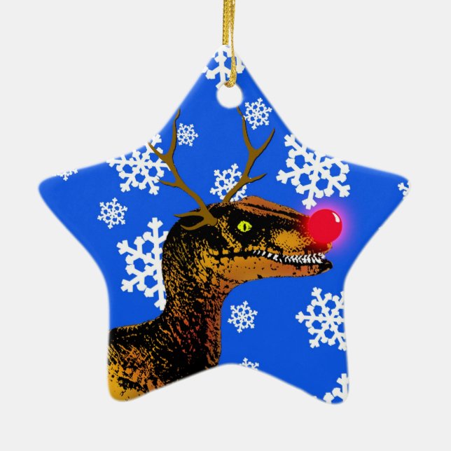 Velociraptor-Weihnachtsverzierung - Stern-Form Keramikornament (Hinten)