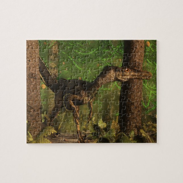 Velociraptordinosaurier im Wald Puzzle (Horizontal)
