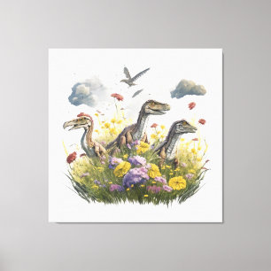 Velociraptoren in einer Wiese Leinwanddruck