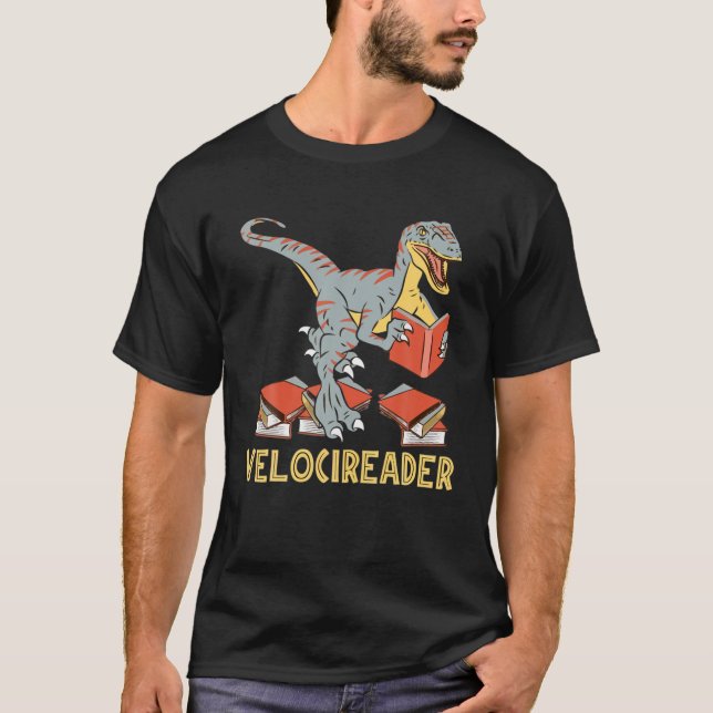 Velocireader Funny Dinosaur Reading Gift T-Shirt (Vorderseite)