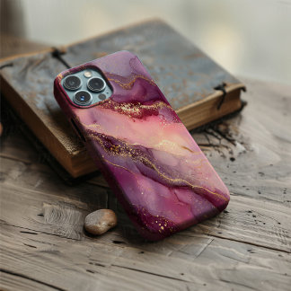 Velvet Amethyst – Lila Rosa & Gold Marmor Handyhül iPhone 16 Hülle
