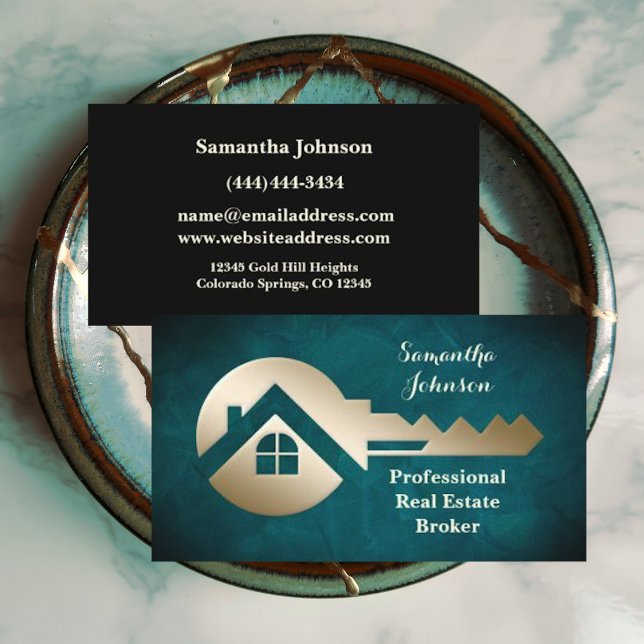 Velvet Aqua Gold Key Real Anwesen Business Card Visitenkarte (Von Creator hochgeladen)