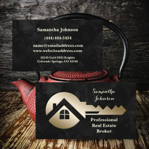 Velvet Black Gold Key Real Anwesen Business Card Visitenkarte