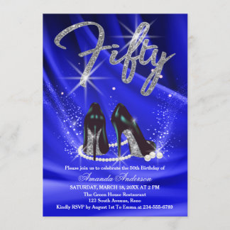 Velvet Blue und Silver Glam 50. Geburtstagsparty Einladung