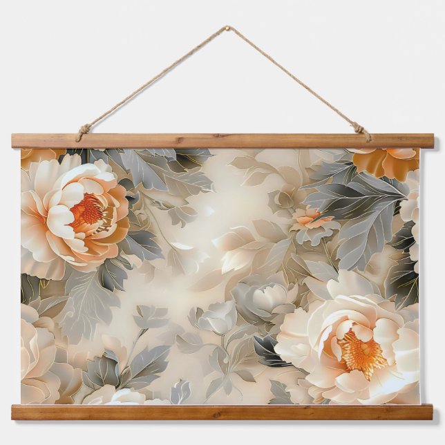 Velvet Fall Whispers Botanisch Wandteppich Mit Holzrahmen (Vorne)