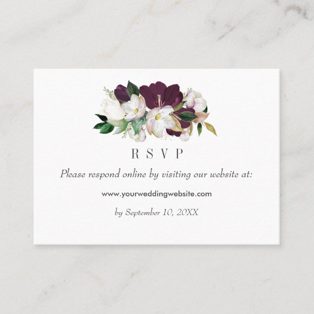 Velvet Magnolias Wedding RSVP Online Website Visitenkarte (Vorderseite)