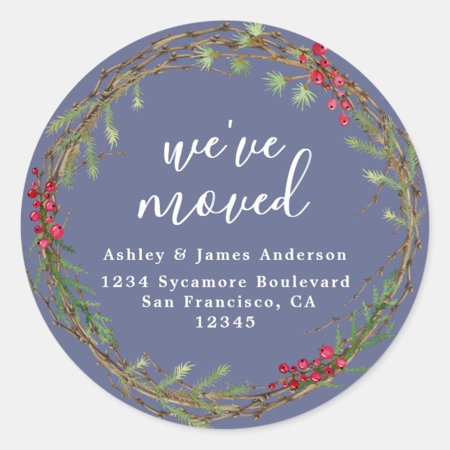 Velvet Morning Blue Weve Moved Address Runder Aufkleber (Vorderseite)