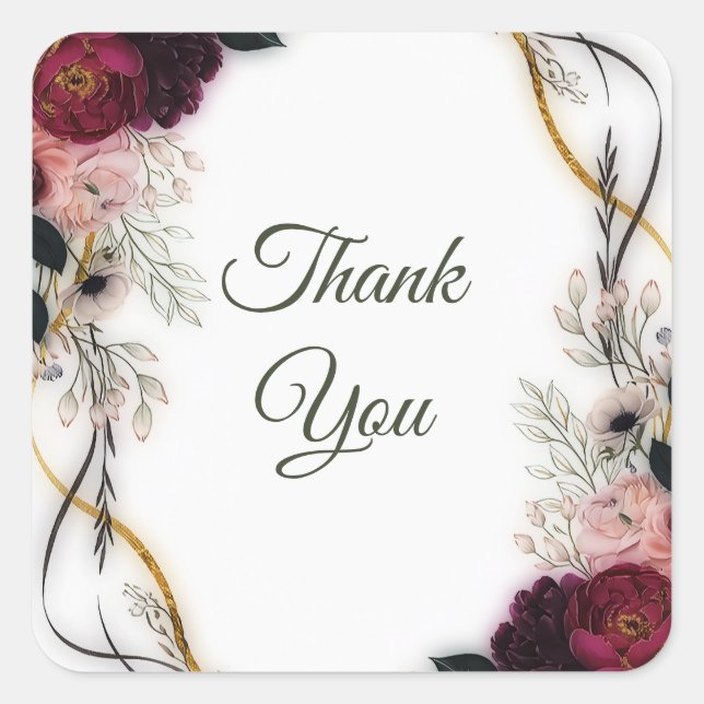 Velvet Plum Garden Floral Greenery Wedding  Quadratischer Aufkleber (Vorderseite)