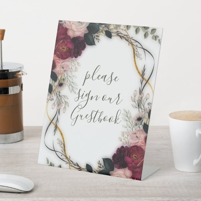 Velvet Plum Garden Floral Greenery Wedding  Sockelschild (In SItu)