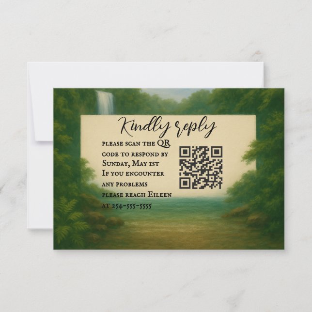 Velvet Rapids QR Code Wedding RSVP Card Karte (Vorderseite)