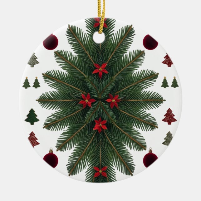Velvet Red & Green Starburst Ceramic Ornament  (Vorne)