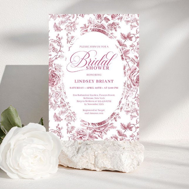 Velvet Rose Toile Floral Bridal Shower Invitation  Einladung (Velvet Rose Toile Floral Bridal Shower Invitation Card

)