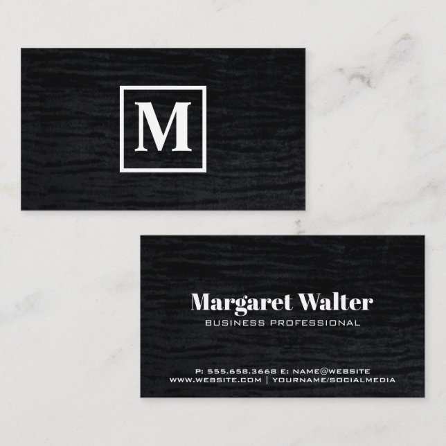 Velvet Schwarz mit Monogram Square Business Card Visitenkarte (Vorne/Hinten)