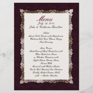 Velvet-Sondermenü für Hochzeiten in Burgandy Menükarte