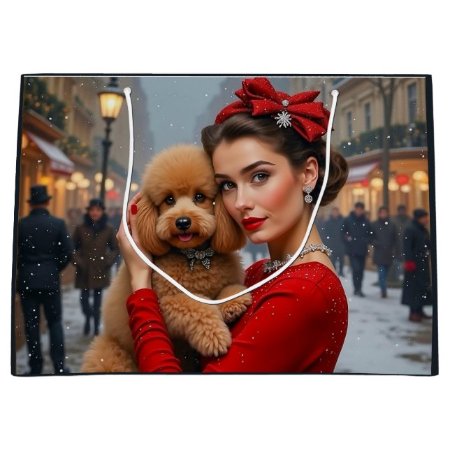 Velvet The Poodle Holiday Card Große Geschenktüte (Vorderseite)